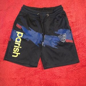 Parish Kids Black Shorts with Blue and Yellow Design